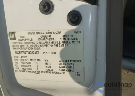 2003 Chevrolet Silverado 1500 Ls из США, поврежденный, VIN 1GCEK19T13E262152